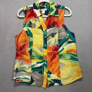 CJ Banks Womens Linen Blend Abstract Sleeveless Vest Top X XLColorful Statement